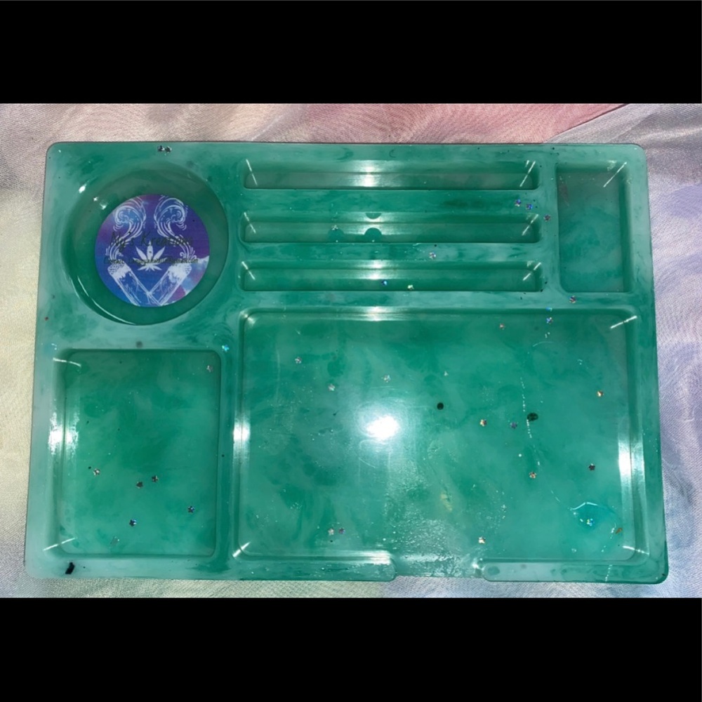 Blue marble rolling tray